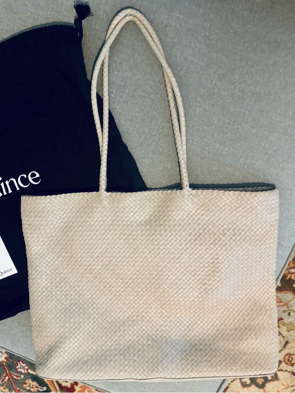 Quince Italian Leather Woven Tote Bag in Taupe - Picture 8 of 15